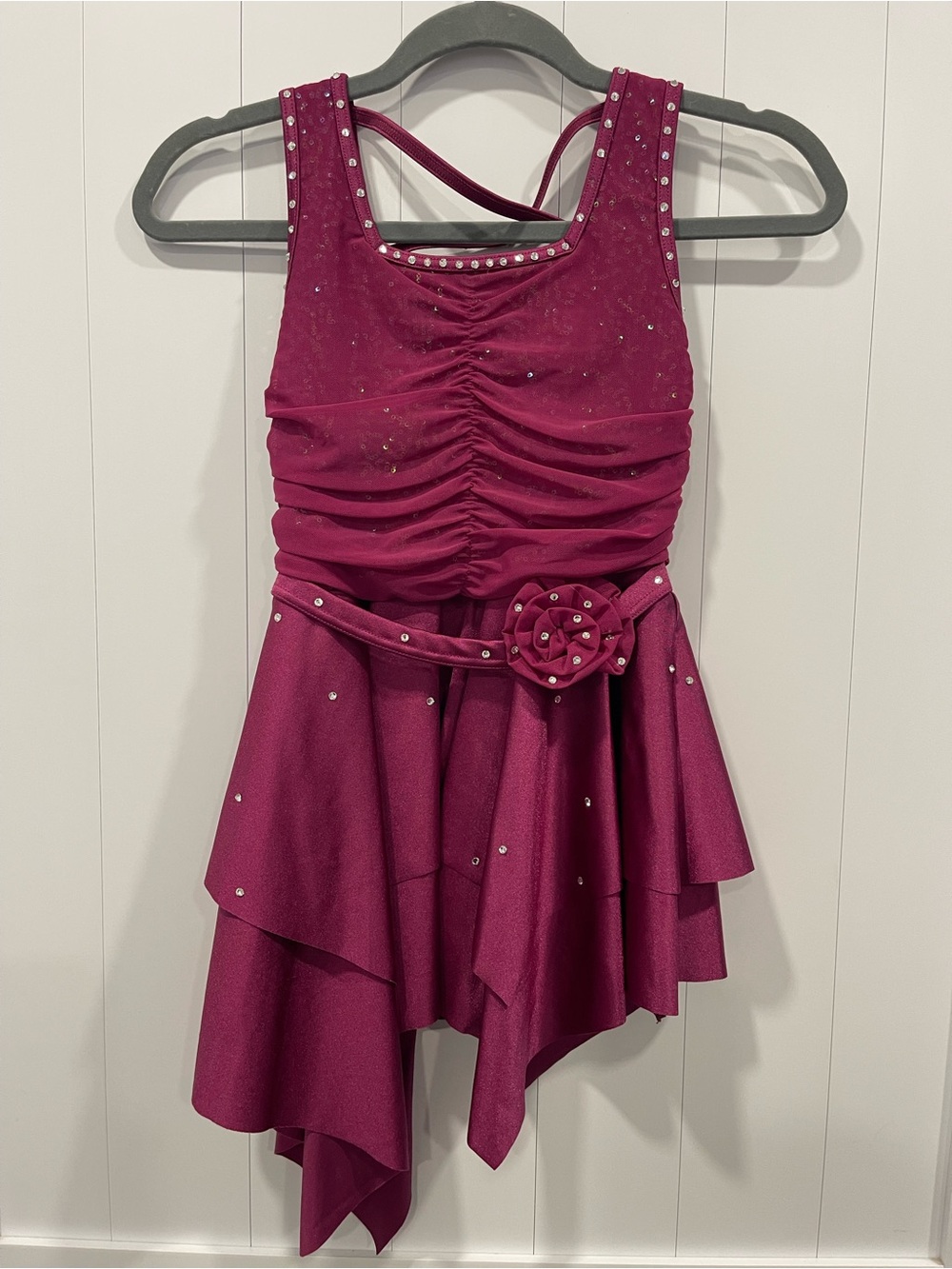 Weissman Magenta Sparkle Dance Dress with Rosette Accent